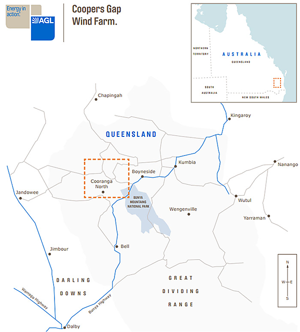 図　Coopers Gap Wind Farmの建設予定地