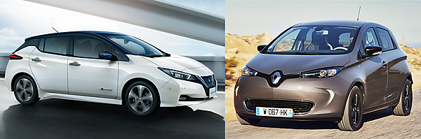 図　日産自動車がこの9月に発表したばかりの新型EV「LEAF」（左）と、Renaultが2016年11月に発売した新型EV「ZOE」（右）