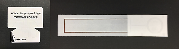 図　トッパン・フォームズが開発した「開封検知ICラベル」（左）と「水濡れ検知ICラベル」（右）