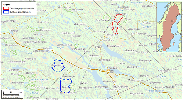 図　風力発電所の建設予定地。赤枠と青枠で囲んだ土地に風力発電設備を設置する