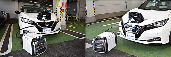 図　日産自動車のEV「LEAF」から電力を取り出す様子
