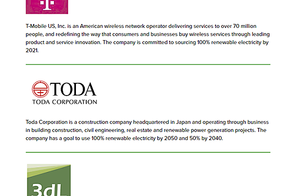 図　RE100のWebサイトを見ると、戸田建設の社名と目標を確認できる