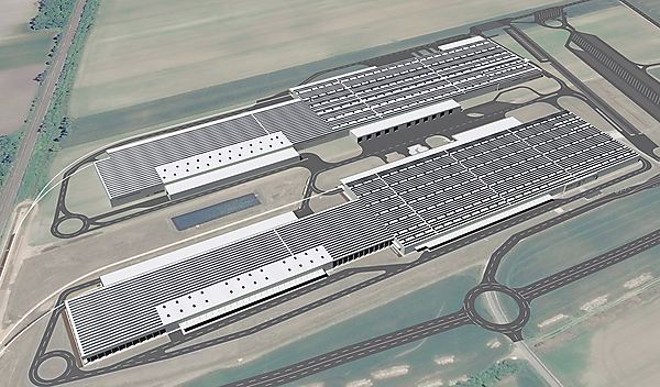 図　Audiの物流拠点の屋根を利用したメガソーラーの完成予想図